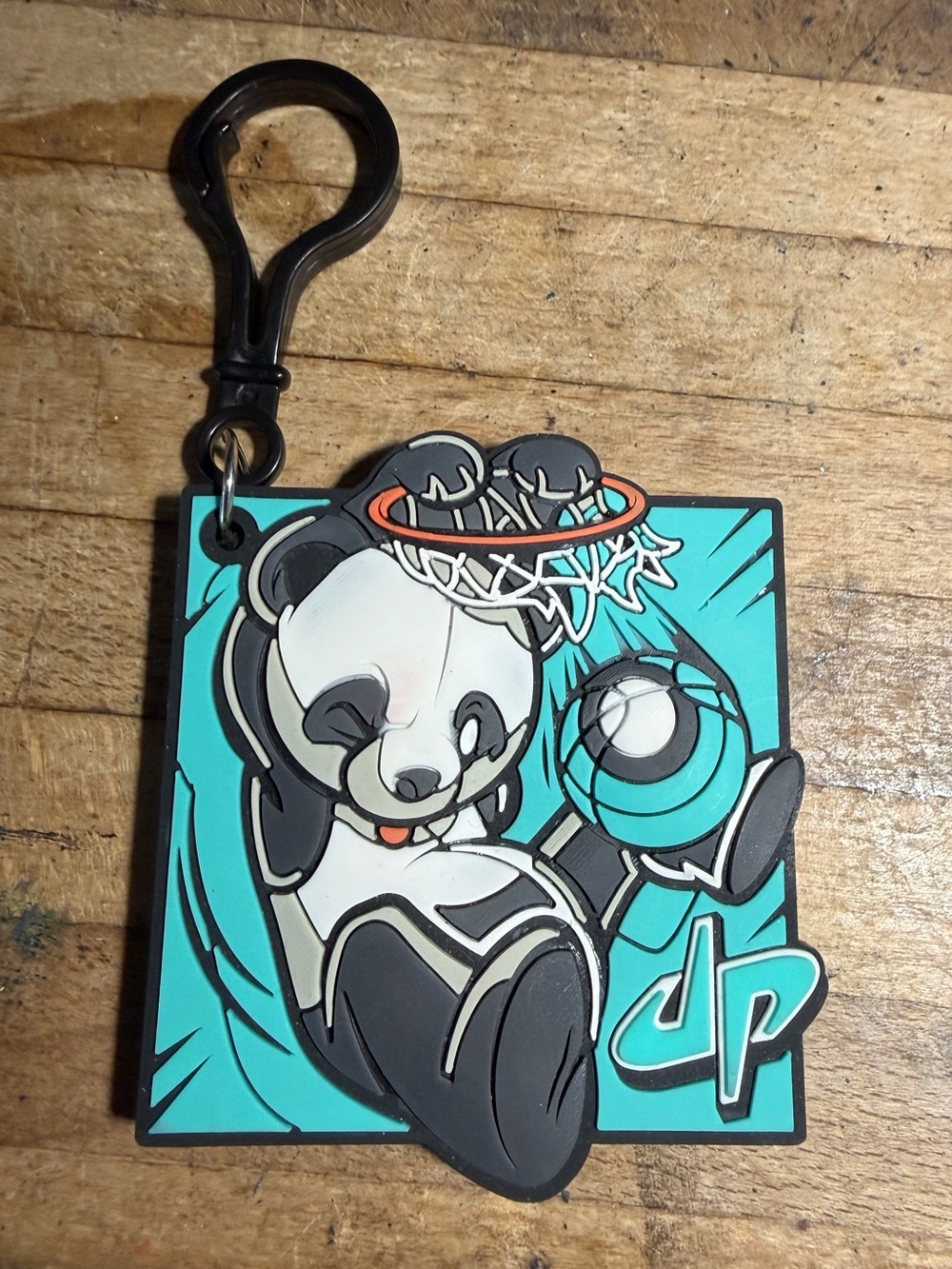 Dude Perfect Panda Slam Dunk basketball keychain.